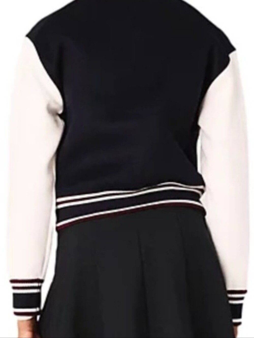 Maje Navy Body with White Sleeves Mixed-Fabric Bomber Jacket - Picture 5 of 5